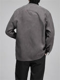 Men's Japanese Style Retro Tencel Solid Color Collarless Casual Suit Jackets