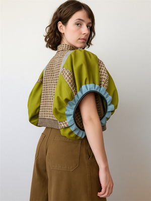 Cute Patchwork Button Up Top with Pockets
