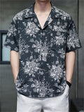 Men's Chinese Vintage Floral Print Short Sleeve Button Up Summer Shirts