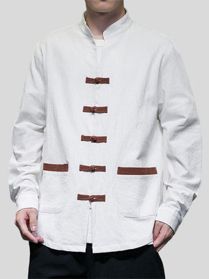 Buttoned Long-sleeved Tang Suit Shirts for Men