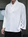 Men's Autumn Solid Color Zen Style Pullover Long Sleeve Shirts