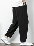 Men's Plus Size Summer Retro Solid Color Drawstring Pants