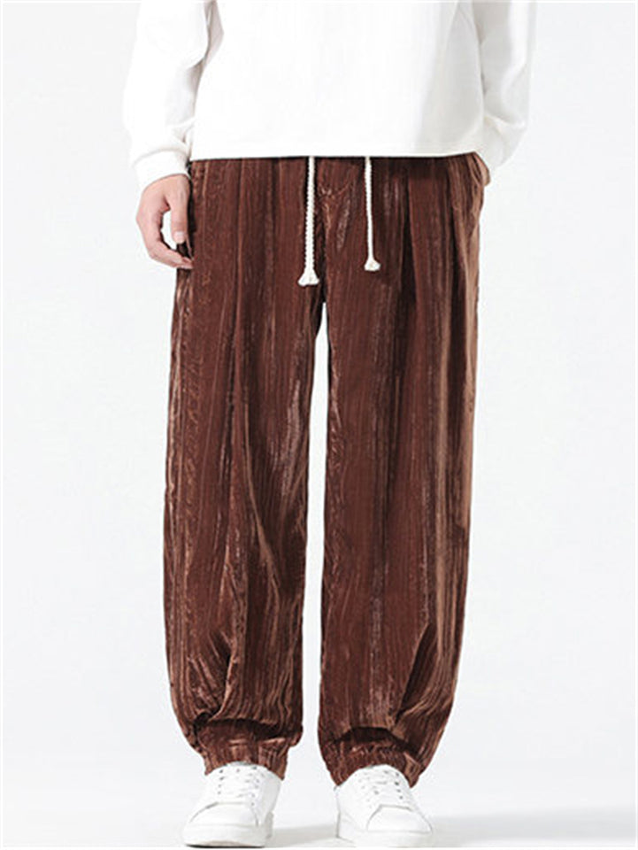 Men's Comfy Autumn Velvet Wrinkled Elastic Waist Drawstring Pants