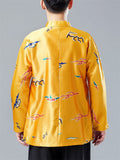 Oriental Style Loong Print Long Sleeve Cardigan Shirt for Men