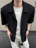 Men's Hollow Textured Eyelet Short Sleeve Button Down Cuban Shirts