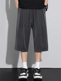 Mens Baggy Wide Leg Striped Casual Summer Capri Pants