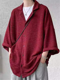 Men's Casual Solid Color Textured 3/4 Sleeve Cardigan Shirt