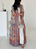 Women's Print Pleated Long Sleeve Cardigan Coat