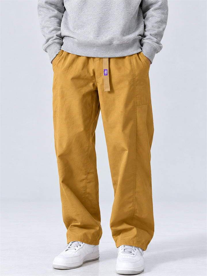 Men Japanese Style Wide Leg Drawstring Elastic Waist Loose Cargo Pants