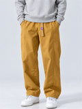 Men Japanese Style Wide Leg Drawstring Elastic Waist Loose Cargo Pants