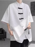 Men's Summer Chinese Style Frog Button Texture Tang Suit Shirts