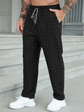 Men Plaid Drawstring Elastic Waist Casual Straight Trousers