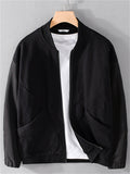 Casual Cotton Solid Color Pockets Baseball Collar Jacket for Men