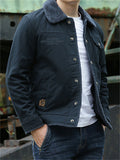 Men's Winter Fleeced Solid Color Lapel Pockets Cargo Coats