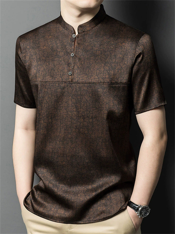 Men's Stand Collar Button Short Sleeve Mulberry Silk Shirt