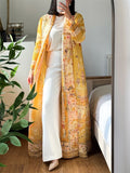 Women's Print Pleated Long Sleeve Cardigan Coat