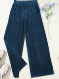 Women's Solid Color Velvet Drape Wide Leg Drawstring Pants