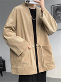 Retro Men's Solid Color Loose Corduroy Textured Pockets Jackets