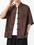 Men's Texture Print Stand Collar Half Sleeve Tang Suit Shirts