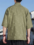 Men's Chinese-style Stand Collar Half Sleeve Bamboo Jacquard Shirt