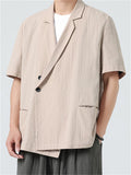 Retro Men's Solid Color Short Sleeve Suit Jacket