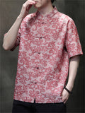 Men's Cotton Linen Stand Collar Short Sleeve Tang Suit Shirts