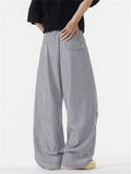 Mens Elastic Waist Striped Baggy Wide Leg Streetwear Pants