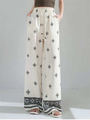 Women's Simple Contrast Color Comfy Geometry Printed High Waist Pants