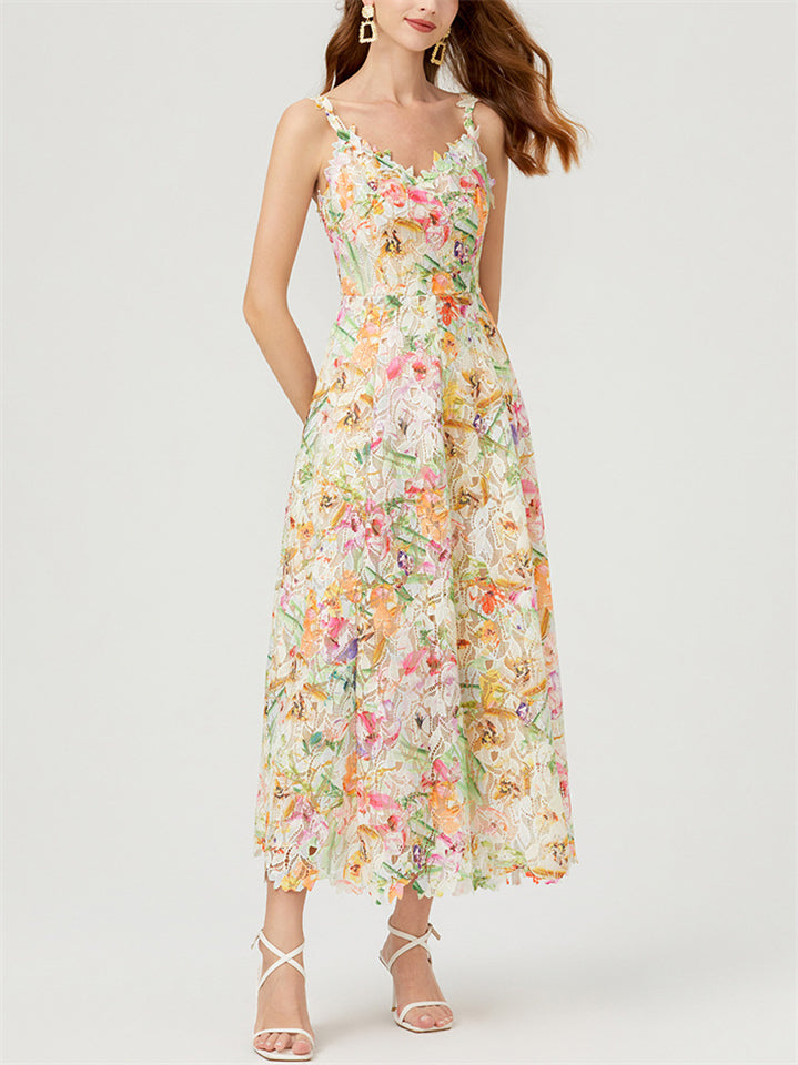 Women Holiday Water-soluble Lace Tank Dress