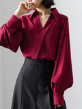 Women's Elegant Puff Long Sleeve V-Neck Shirts