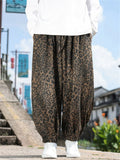 Brown Leopard Print Loose Fit Wide Leg Bloomers Pants for Men