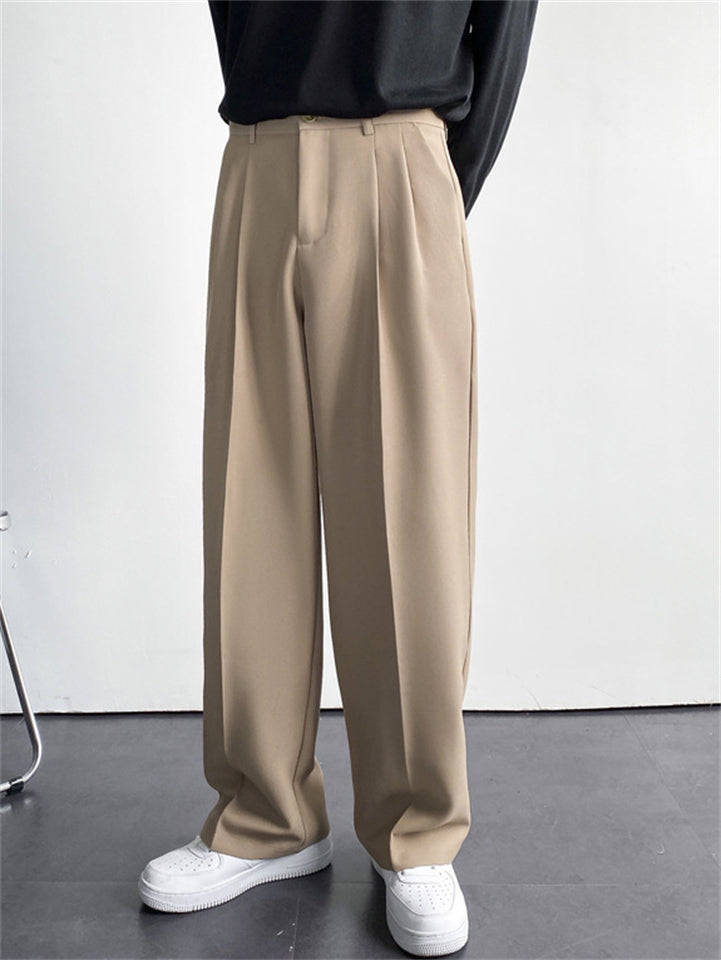 Men Old Money Style Wide Leg Pleated Drape Straight Pants