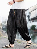 Men's Vintage Chinese Style Dragon Print Ice Silk Pants