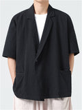Retro Men's Solid Color Short Sleeve Suit Jacket