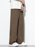 Men's Solid Color Drawstring Pleated Straight Pants
