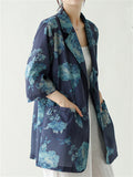 Women's Summer Retro Flowers Print 3/4 Sleeve Suit Jacket