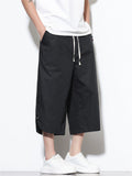 Men Summer Drawstring Wide Leg Cropped Harem Pants