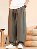 Mens Japanese Style Breathable Cotton Linen Baggy Wide Leg Harem Pants