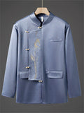 Men's Autumn Golden Bamboo Embroidery Stand Collar Tangsuit Jackets