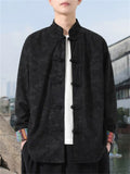 ‌Men's Chinese Style Printed Corduroy Stand Collar Buttons Jackets