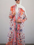 Women's Print Pleated Long Sleeve Cardigan Coat