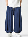 Men's Japanese Style Cotton Linen Solid Color Loose Bloomers Pants