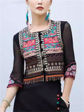 Women's Ethnic Style Embroidery Patchwork Vest with Fringe