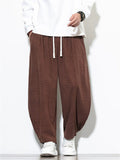 Men's Casual Simple Waffle Solid Color Drawstring Wide Leg Cropped Pants