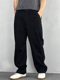Men Vintage Simple Cotton Elastic Waist Loose Fit Wide Leg Cargo Pants