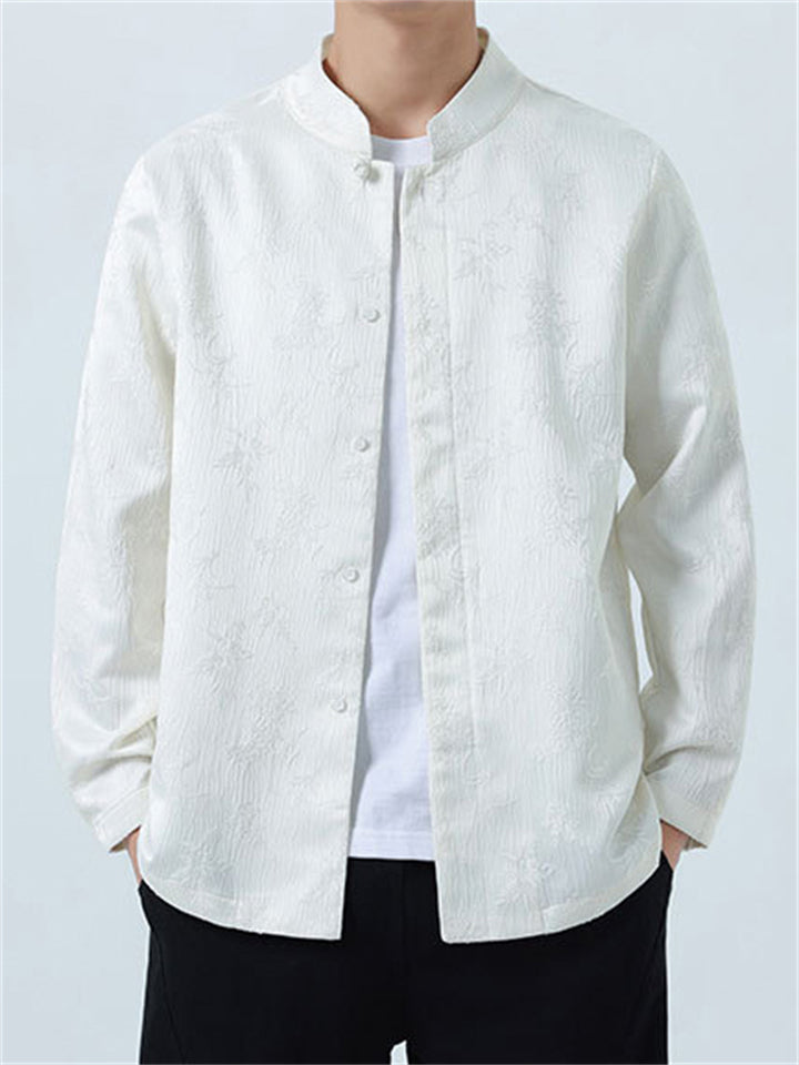 Men's Autumn Vintage Jacquard Stand Collar Long Sleeve Shirts