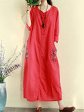 Women's Retro Ethnic Style Flower Embroidery Half Sleeve Long Dress