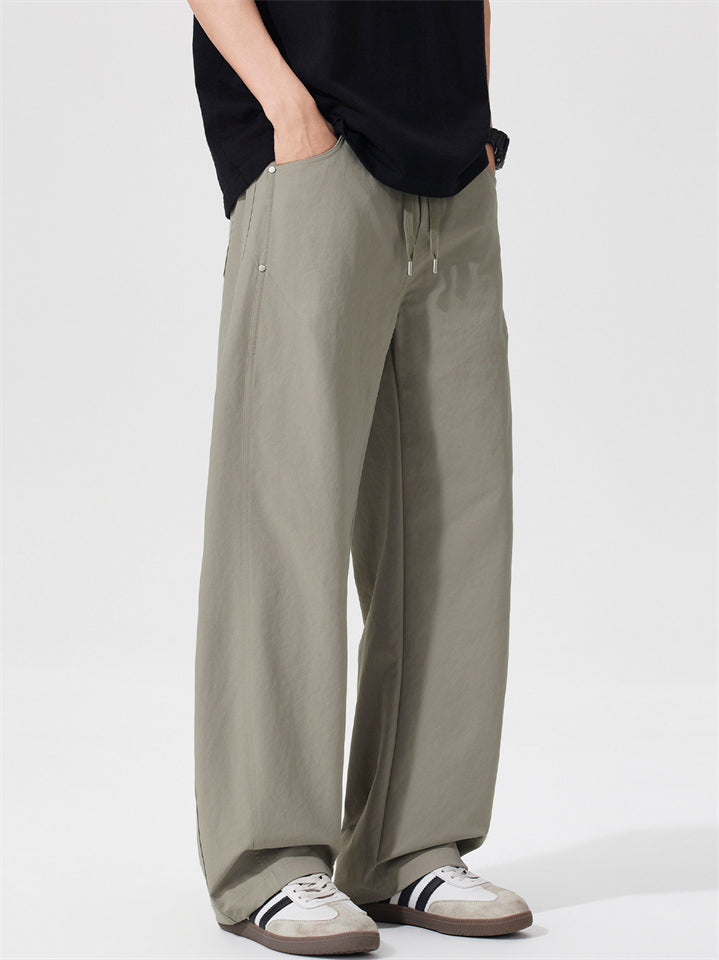 Mens Elastic Waist Wide Leg Casual Street Pants