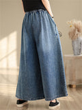 Loose Elastic Waist Wide Leg Jeans for Women