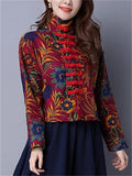 Women's Retro Autumn Ethnic Style Printed Stand Collar Jackets